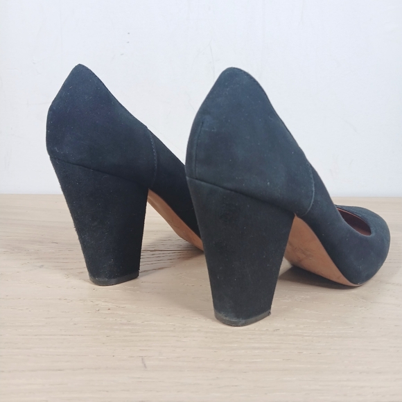 Madewell Black Leather Round Toe Block Heel Classic Office Dress Pumps 421 - Picture 7 of 13